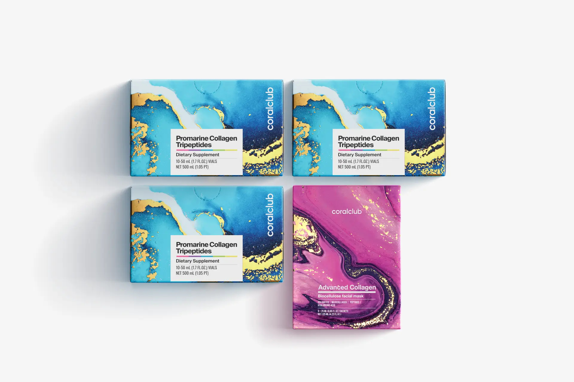 Rinkinys Promarine Collagen Tripeptides (1 mėnesio kursas) + Advanced Collagen Biocellulose Facial Mask (5 maišeliai)